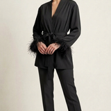 Giacca Kimono con Polsini in Piume DB11010 NERO MARICLA 