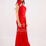 abito lungo monospalla strass spalla GC73 ROSSO GIGLI CERIMONIA 