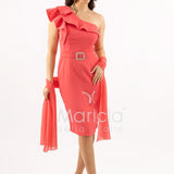 abito midi monospalla cintura gioiello SH841AC CORALLO SHARON 