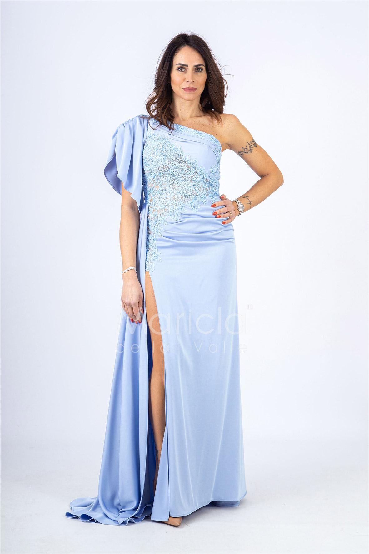 abito sirena monospalla ricamato ANT22407XJ POLVERE ANTILLE ELEGANCE 
