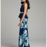 abito lungo con baschina e fantasia SH503AL BLU SHARON 