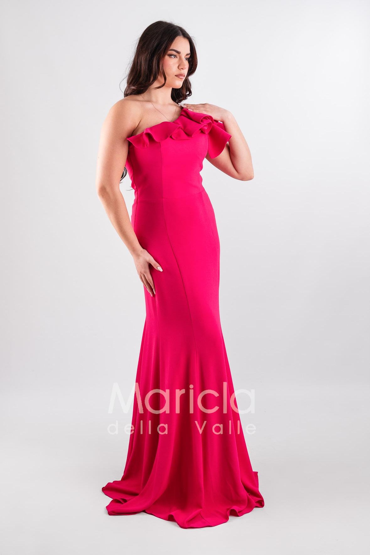 abito crepe elastico arricciatura GC85 FUXIA GIGLI CERIMONIA 