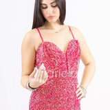 Abito a sirena  lungo con strass e spacco frontale FP578111 FUCSIA MARICLA ELEGANCE 