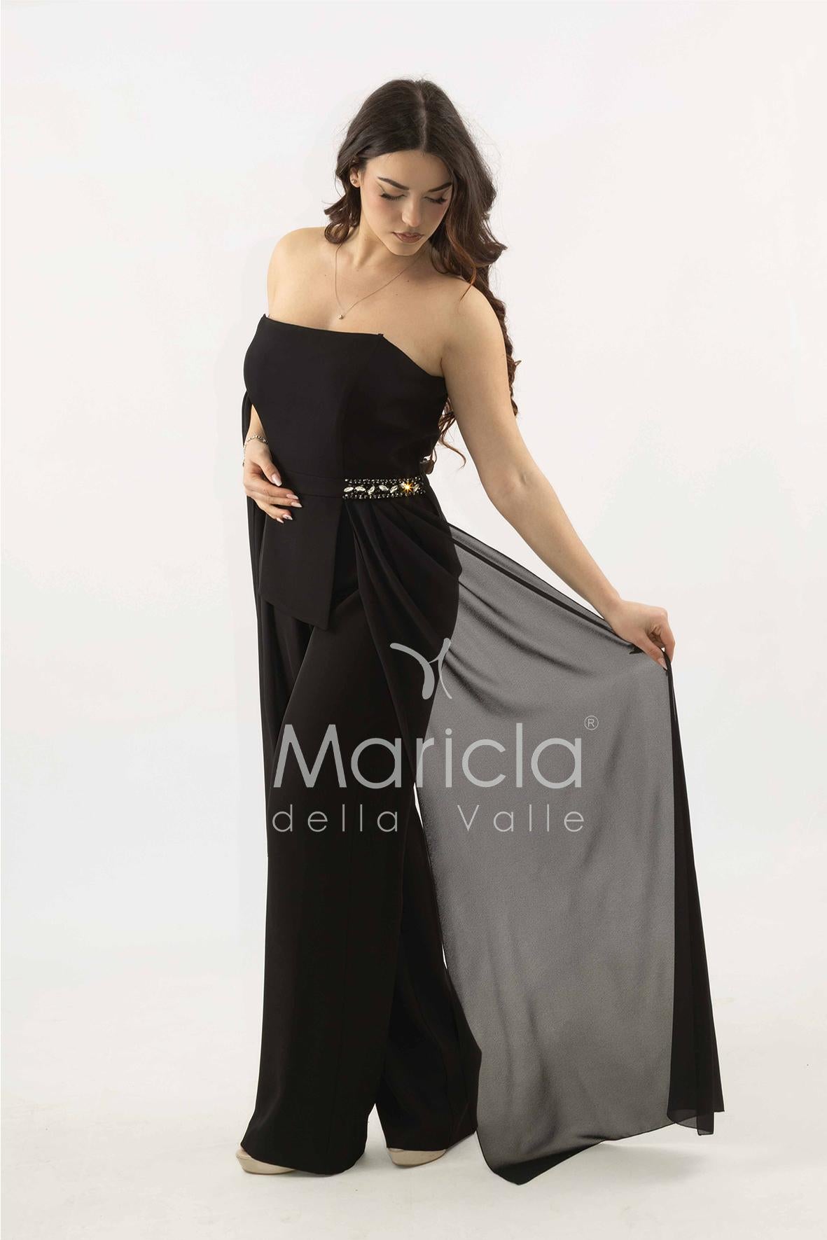 tuta con baschina e dettaglio strass SH906TU NERO SHARON 