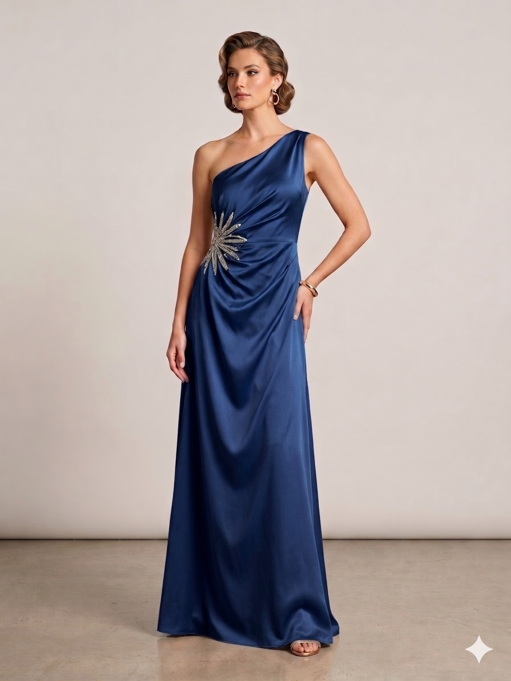 abito con applicazione strass laterale FI7684 BLU MARICLA ELEGANCE 