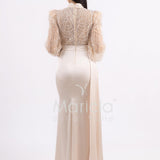 Abito sirena con corpetto ricamato e drappeggio al lato FP512352 CHAMPAGNE MARICLA ELEGANCE 