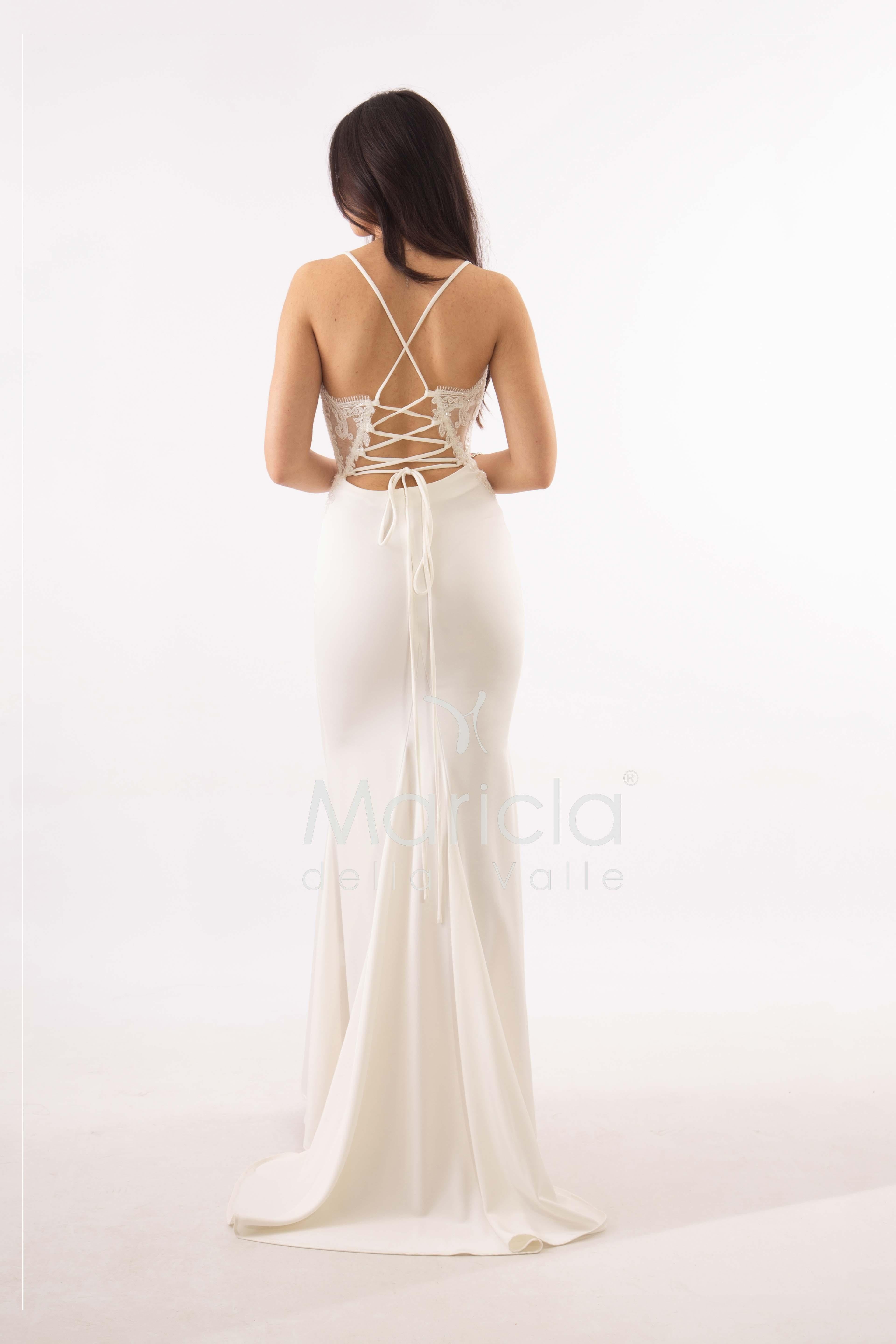 abito sirena corpetto ricamato ANT20412XJ BIANCO ANTILLE ELEGANCE 