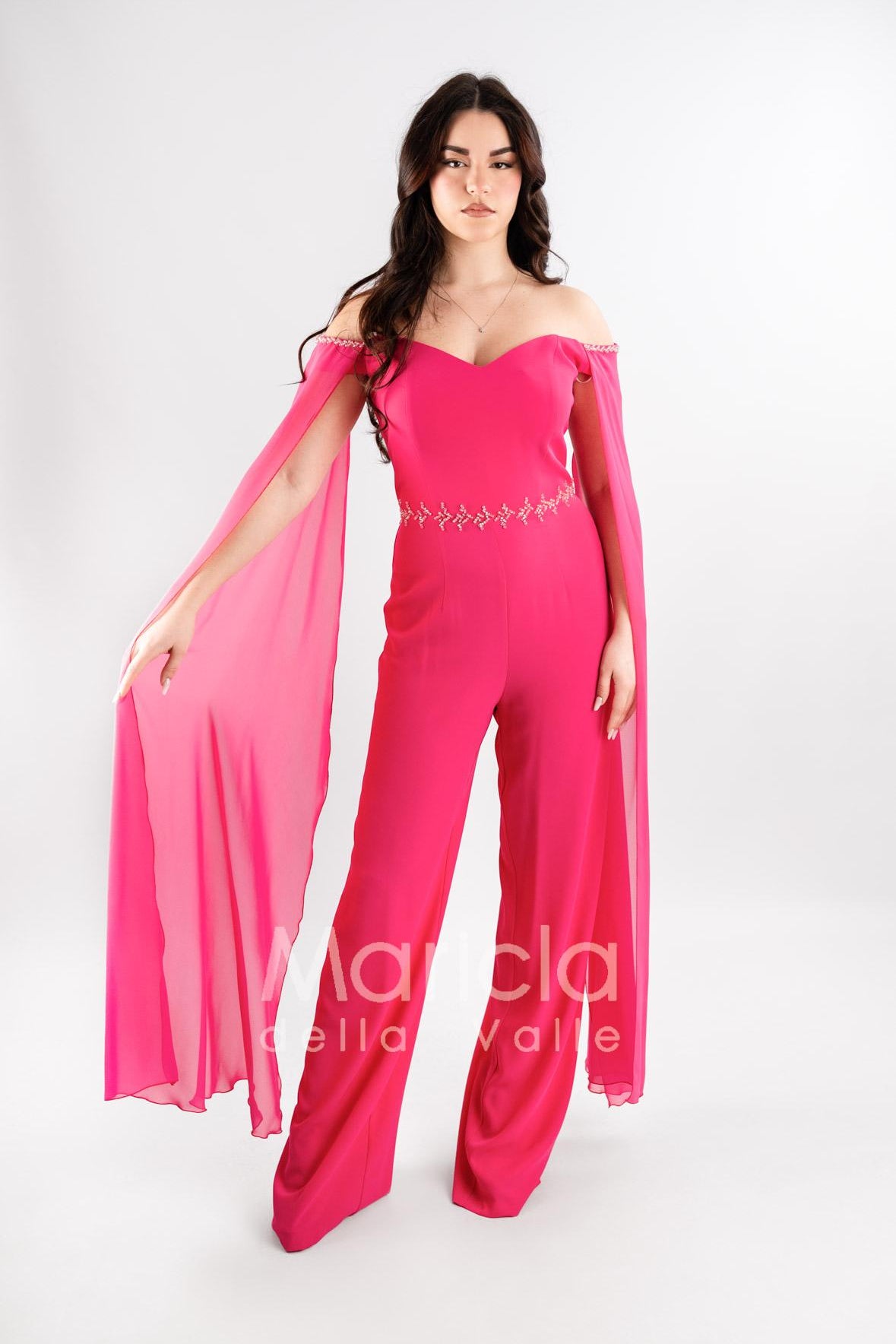 tuta con strass e pietre SH600 FUCSIA SHARON 