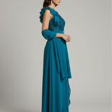 tuta monospalla corpetto strass LH118TU PETROLIO LUDOVICA HASSLER 