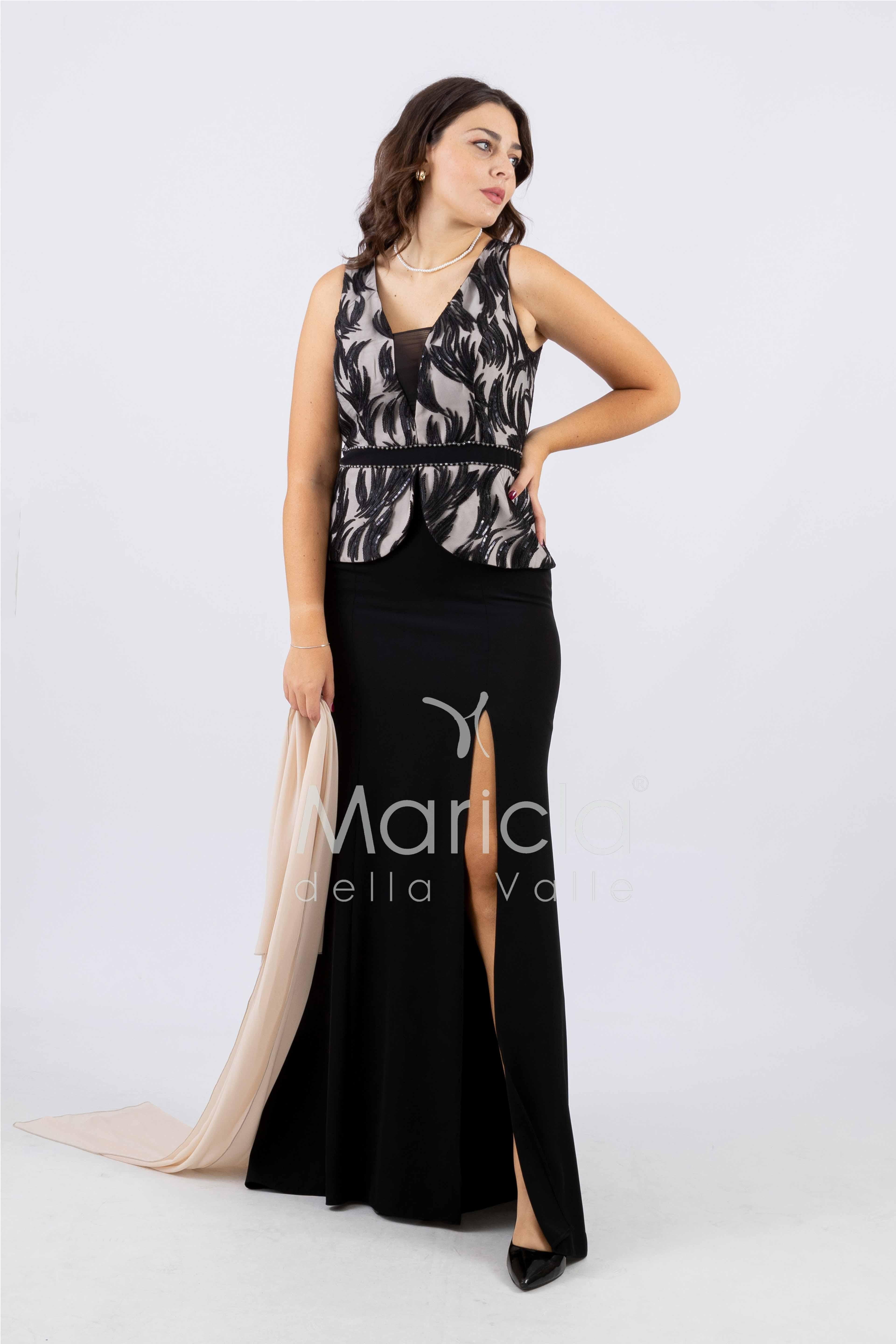 abito lungo con baschina PF316 NERO PAOLA FORTI 