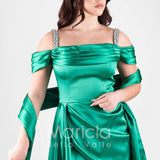abito scollo pietre con fusciacca JC35121 VERDE MARICLA ELEGANCE 