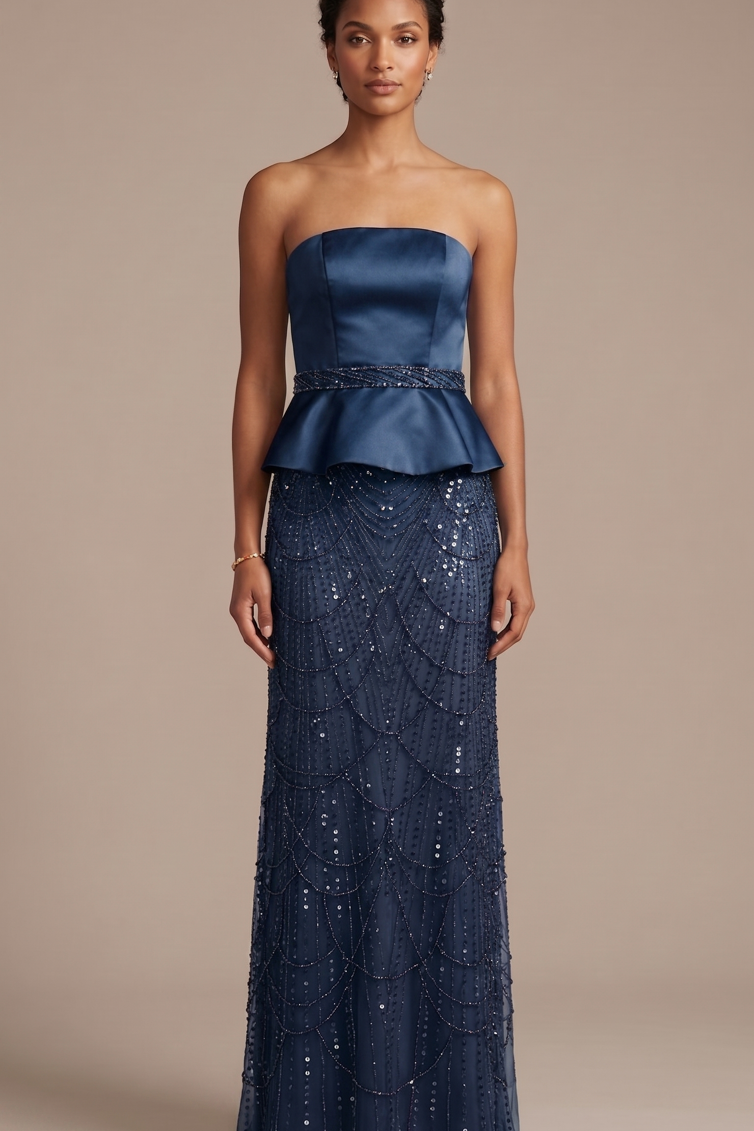 Abito con baschina e paillettes FI11187 BLU MARICLA ELEGANCE 