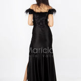 abito lungo con piume scollo HC5011 NERO MARICLA ELEGANCE 