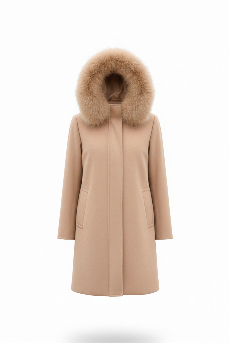 Giaccone con cappuccio in pelliccia LIN3440 BEIGE MARICLA 