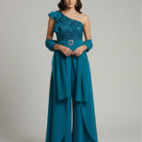 tuta monospalla corpetto strass LH118TU PETROLIO LUDOVICA HASSLER 