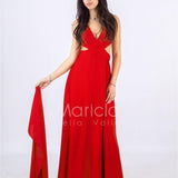 lungo scollato unito LH725 ROSSO LUDOVICA HASSLER 