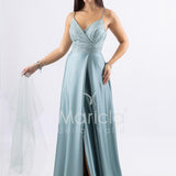 abito lungo con spacco paiette e stringhe FI6835 MENTA MARICLA ELEGANCE 