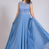 Abito lungo con corpetto ricamato in macramè. ANT1752AT INDACO ANTILLE ELEGANCE 