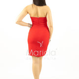 abito midi corpetto strass e rouche SH829AC ROSSO SHARON 