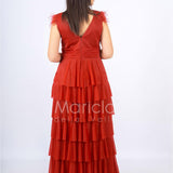 abito lungo balze piume JC28831M ROSSO MARICLA ELEGANCE 