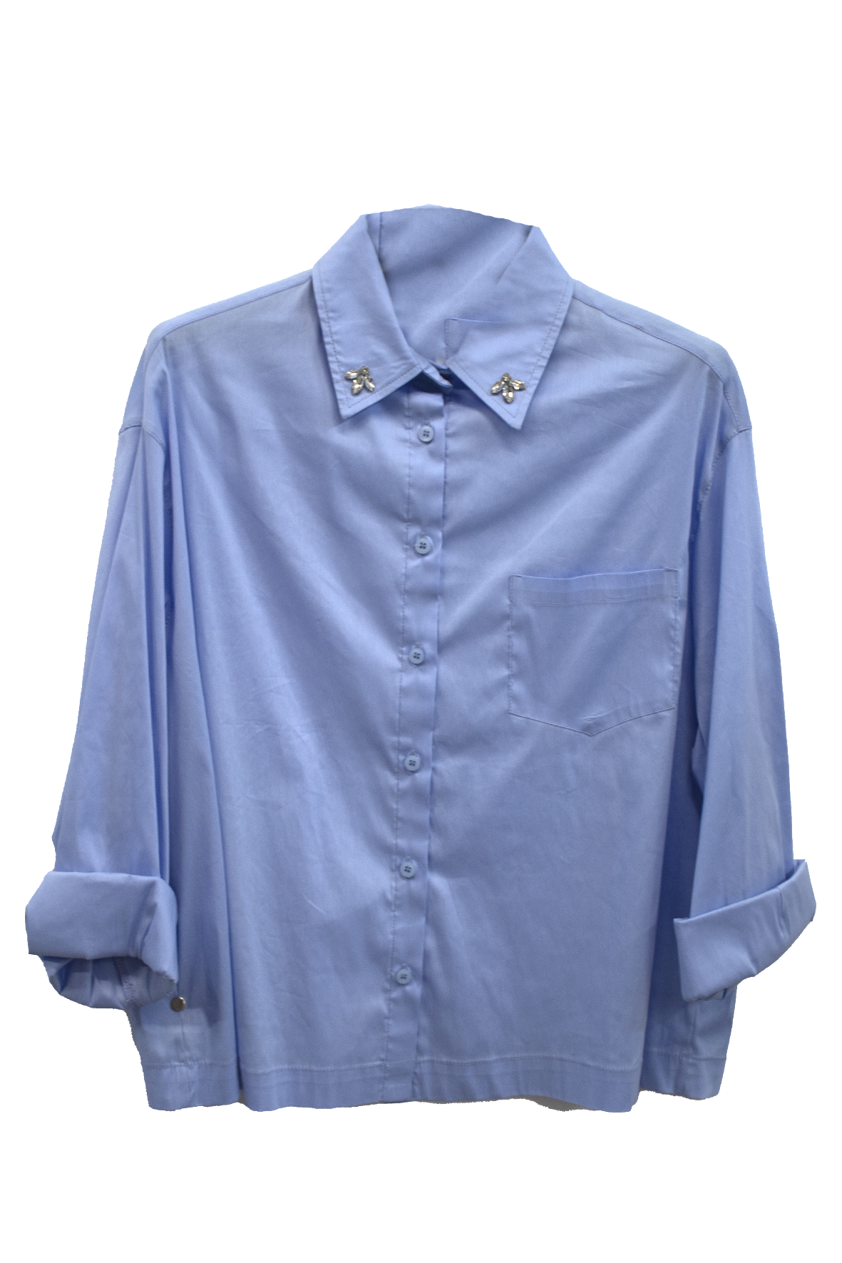 camicia manica 3/4 strass collo ROMI2374 CELESTE MARICLA 