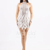 Abito corto con Paillettes e Dettagli in Piume FP613327 CHAMPAGNE MARICLA ELEGANCE 