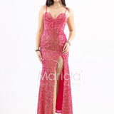 Abito a sirena  lungo con strass e spacco frontale FP578111 FUCSIA MARICLA ELEGANCE 