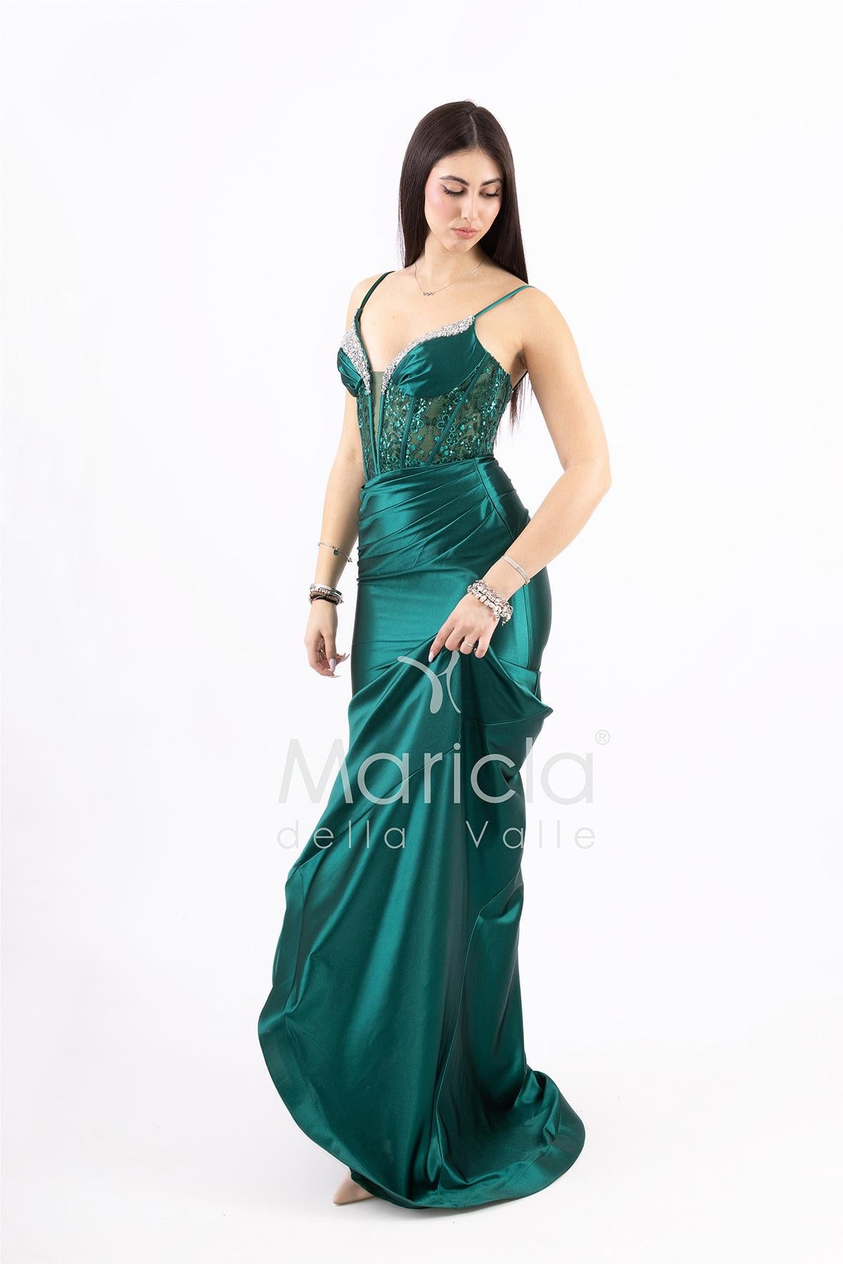 abito lungo corpetto corsetto in strass FP839019 VERDE MARICLA ELEGANCE 