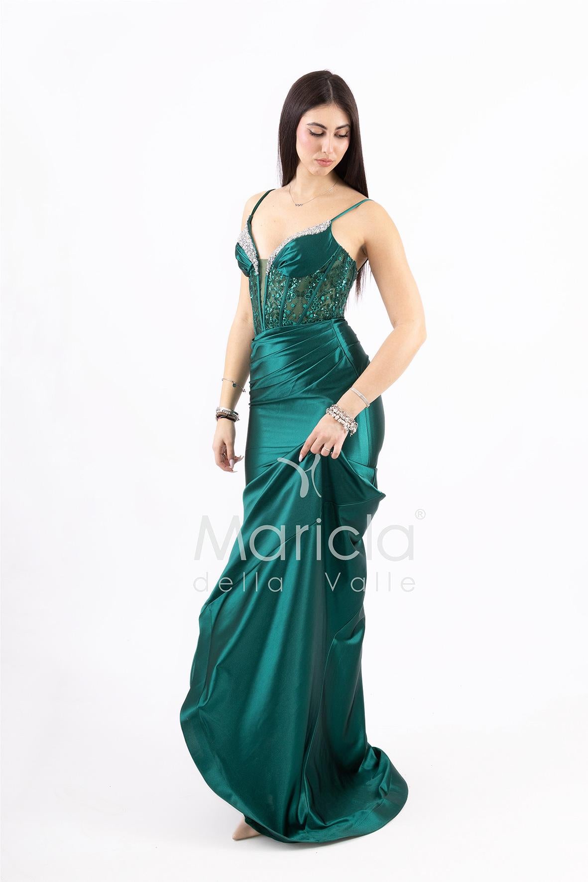 abito lungo corpetto corsetto in strass FP839019 VERDE MARICLA ELEGANCE 