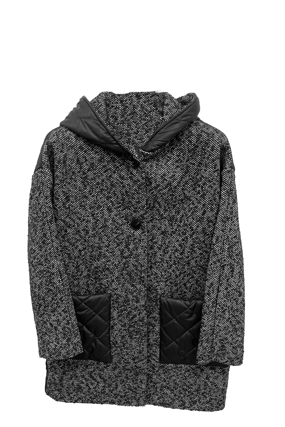Giaccone piumino fantasia con cappuccio<BR/> LOREDANA NERO MARICLA 