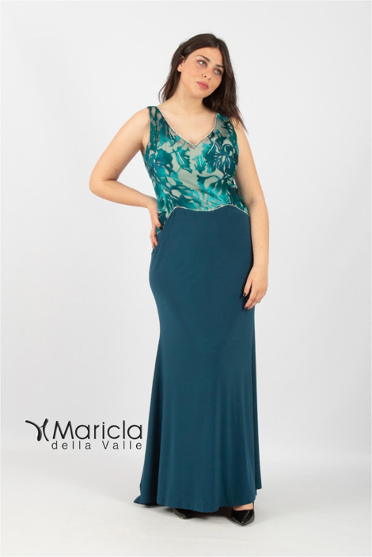 Abito lungo ricamo MARICLA77AB PETROLIO MARICLA ELEGANCE 