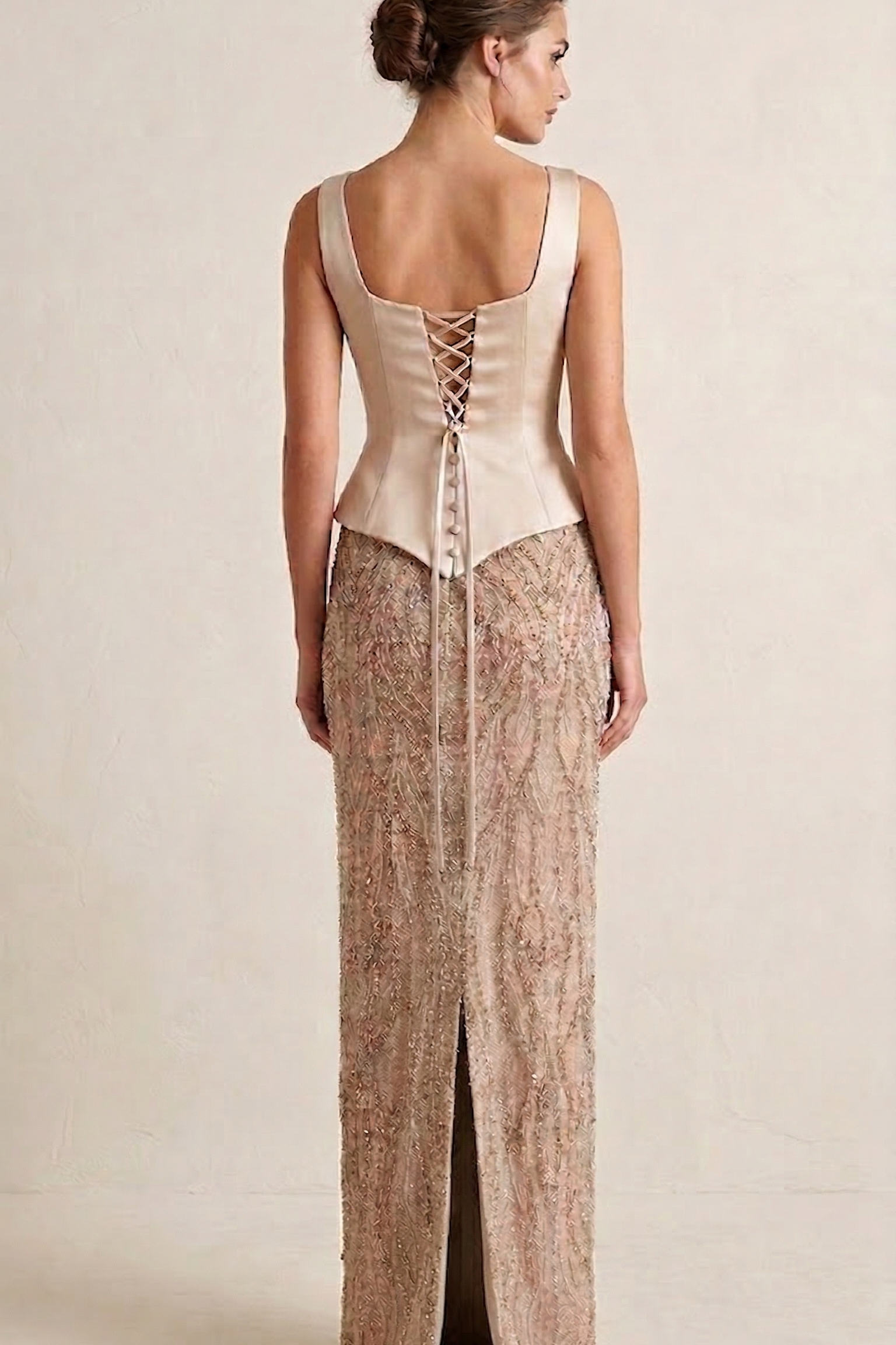 abito lungo baschina e paiette CAR58660 CHAMPAGNE MARICLA ELEGANCE 