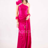 abito lungo monospalla strass spalla GC73 FUCSIA GIGLI CERIMONIA 