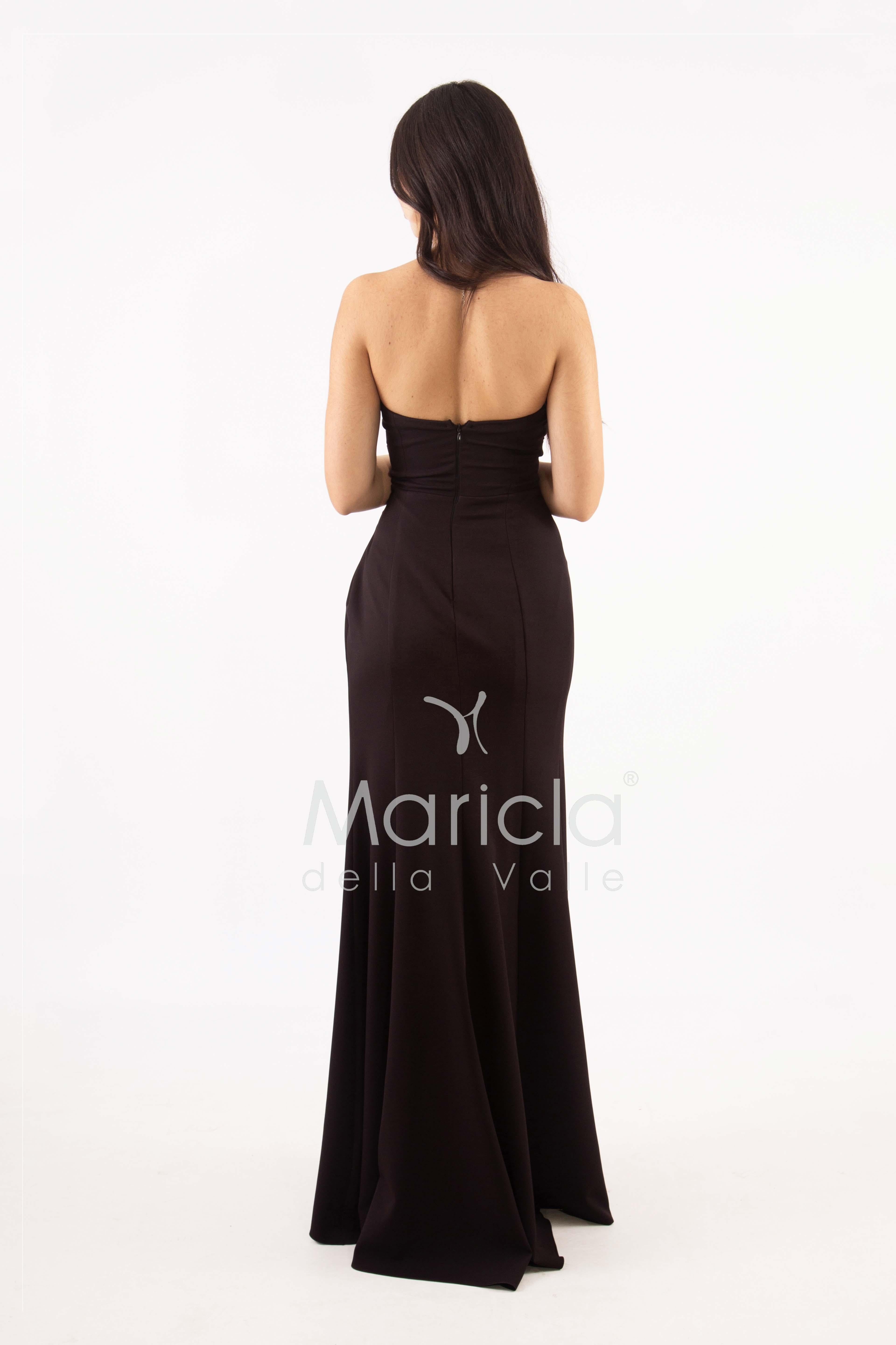 abito sirena crepe saten con spacco ANT7324 NERO ANTILLE ELEGANCE 