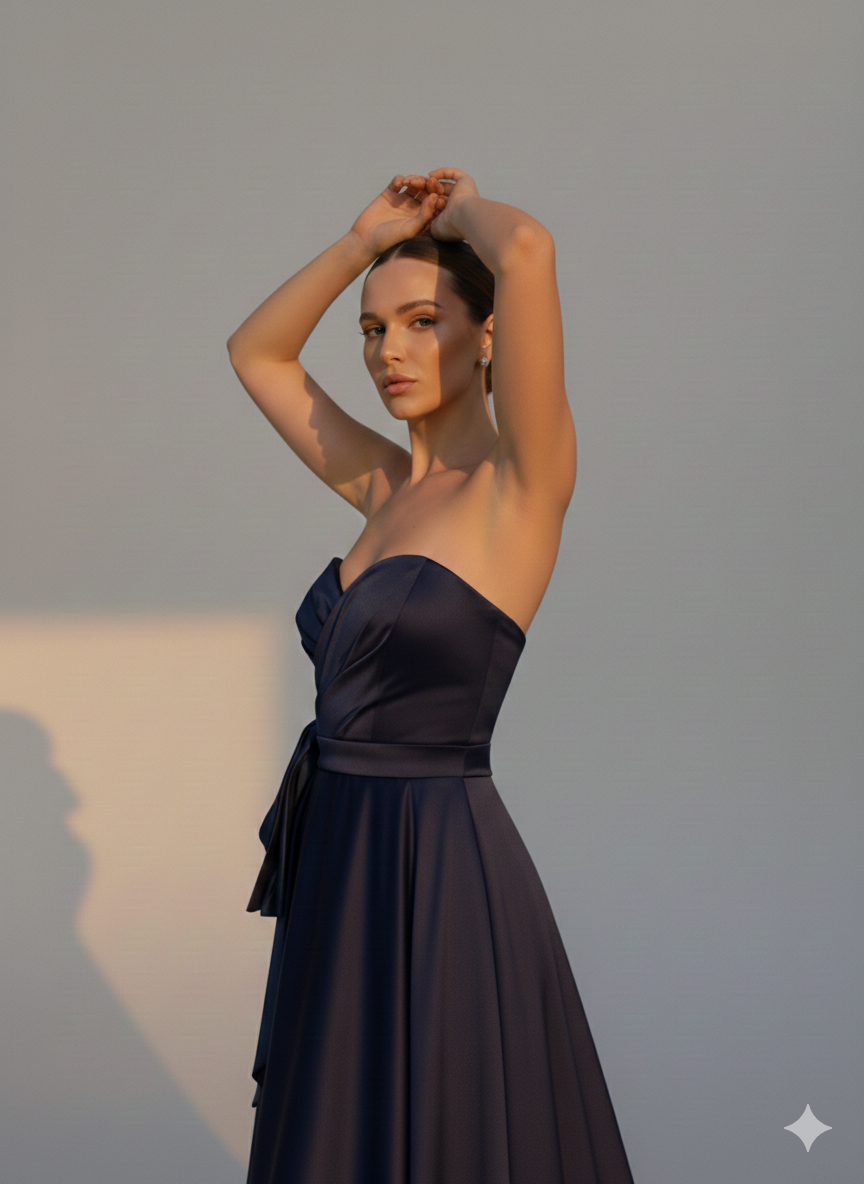 abito lungo con fiocco ANT5092MS BLU ANTILLE ELEGANCE 