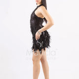 Abito corto con Paillettes e Dettagli in Piume FP613327 NERO MARICLA ELEGANCE 