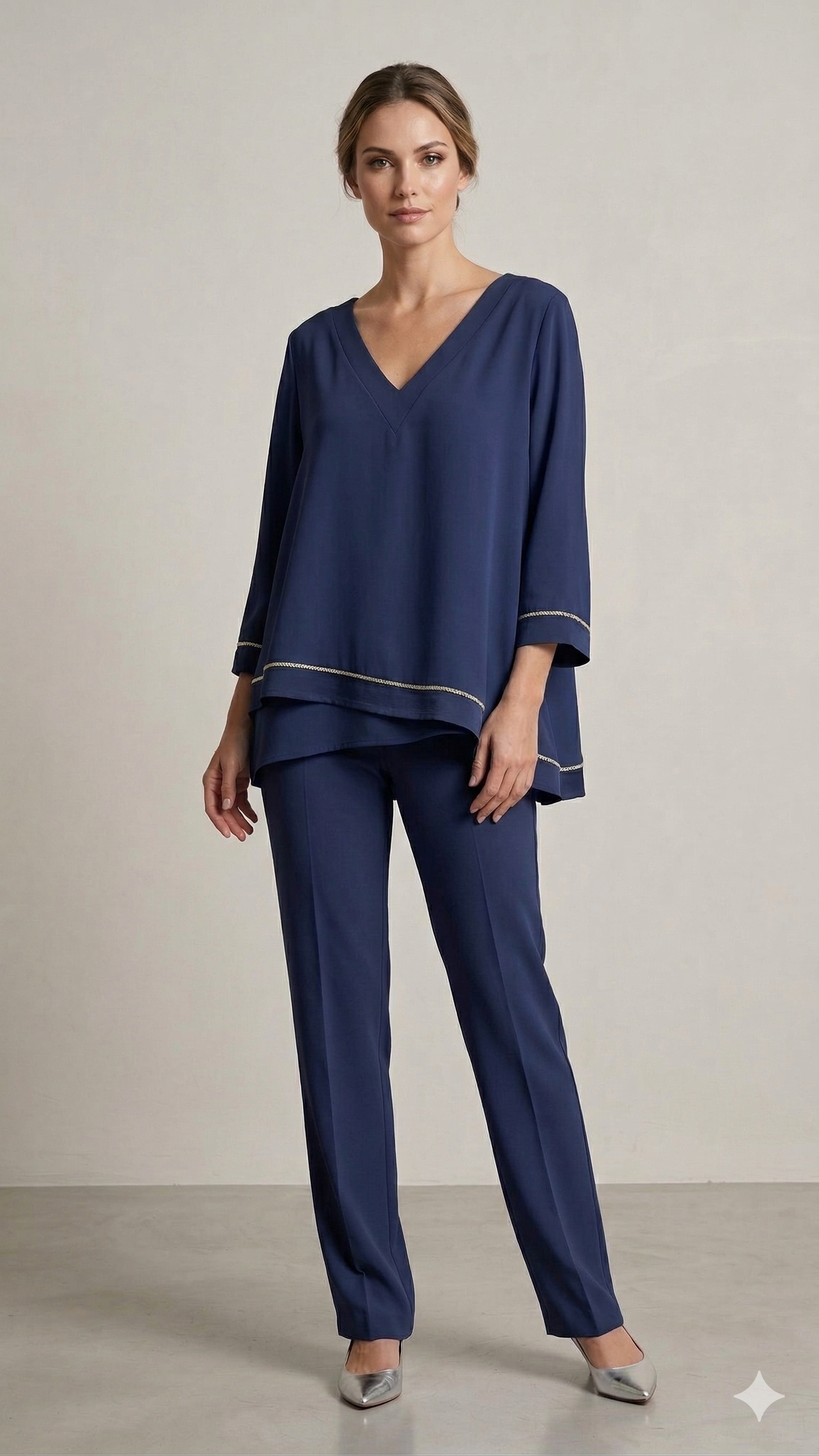 casacca con fascia raso e pantalone LH305 BLU LUDOVICA HASSLER 
