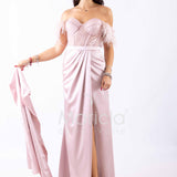abito lungo piume corpetto ALC06 ROSA MARICLA ELEGANCE 