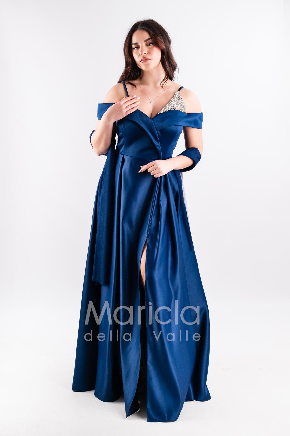 abito lungo con triangolo pietre JC35147 BLU MARICLA ELEGANCE 
