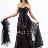 abito lungo paiette e bustier con coppe JC29336 NERO MARICLA ELEGANCE 