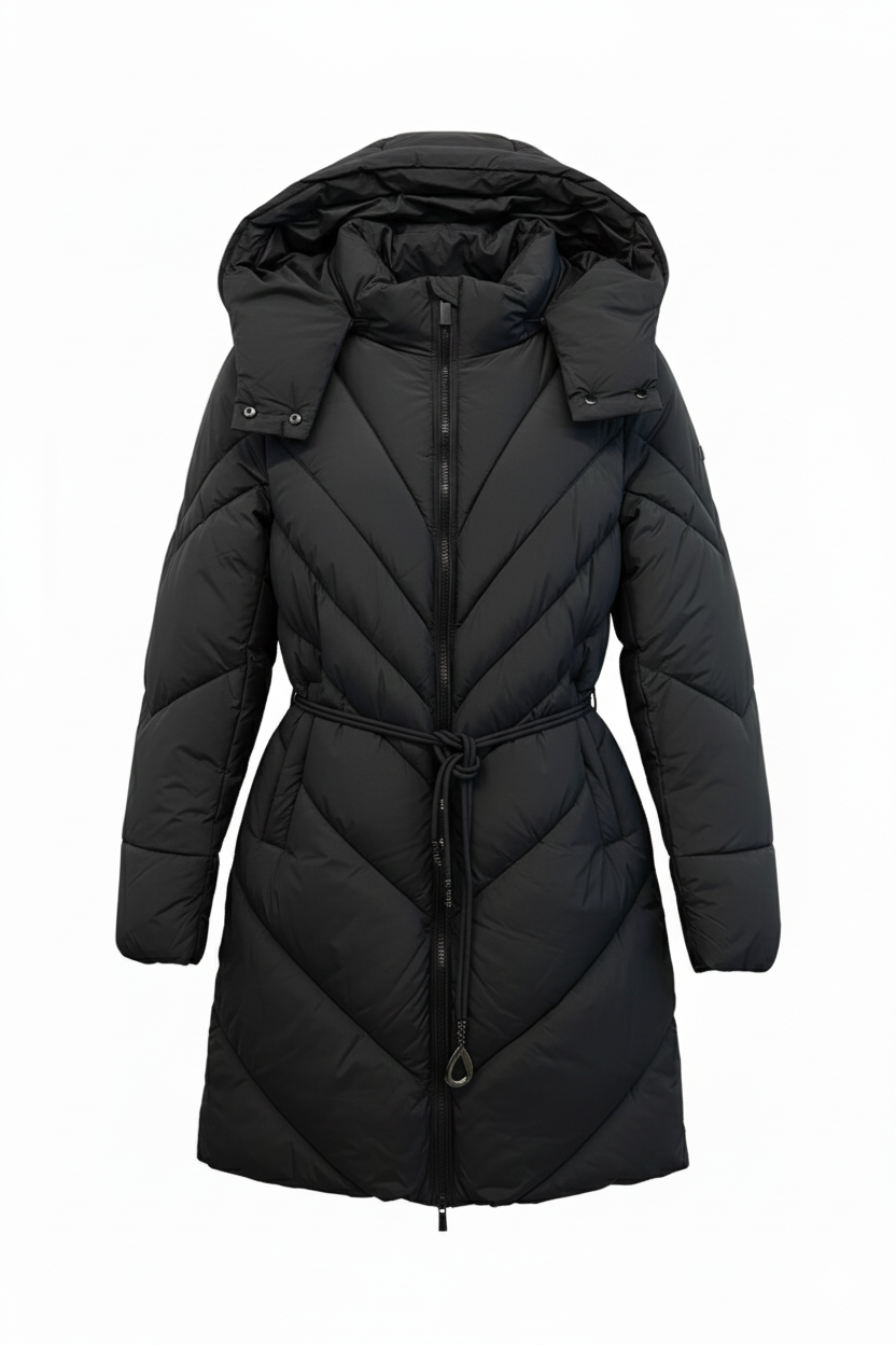 Giaccone Piumino Lungo Trapuntato con Cintura in Vita PH114 NERO PEGGY HO 