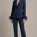 tailleur con collo raso e piume NC1426 BLU MARICLA ELEGANCE 
