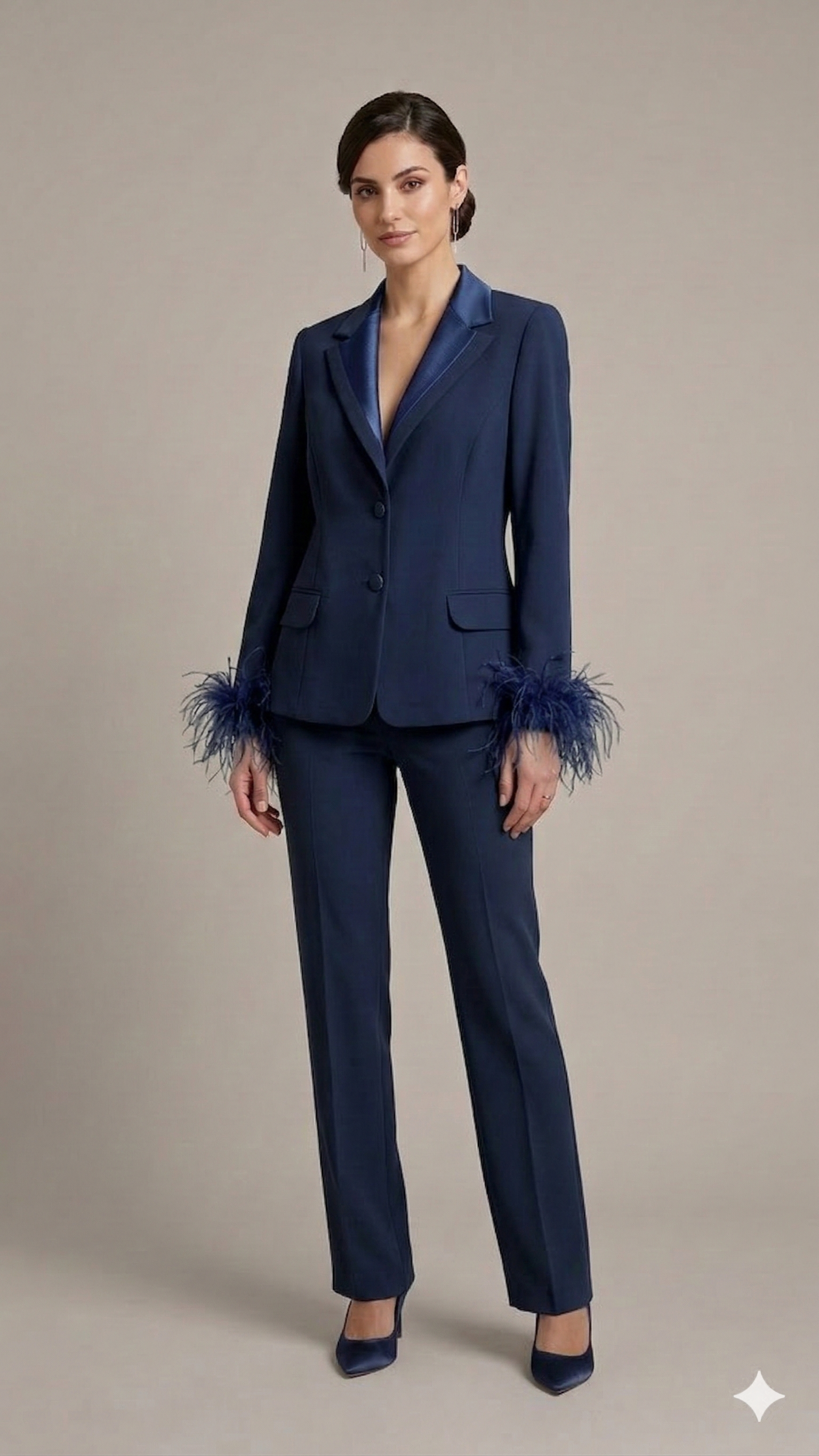 tailleur con collo raso e piume NC1426 BLU MARICLA ELEGANCE 