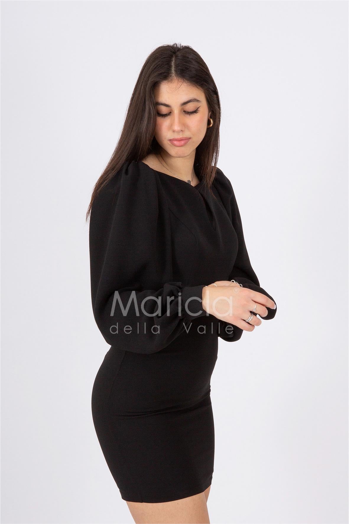 abito midi scollato manica lunga CAR58157 NERO MARICLA ELEGANCE 