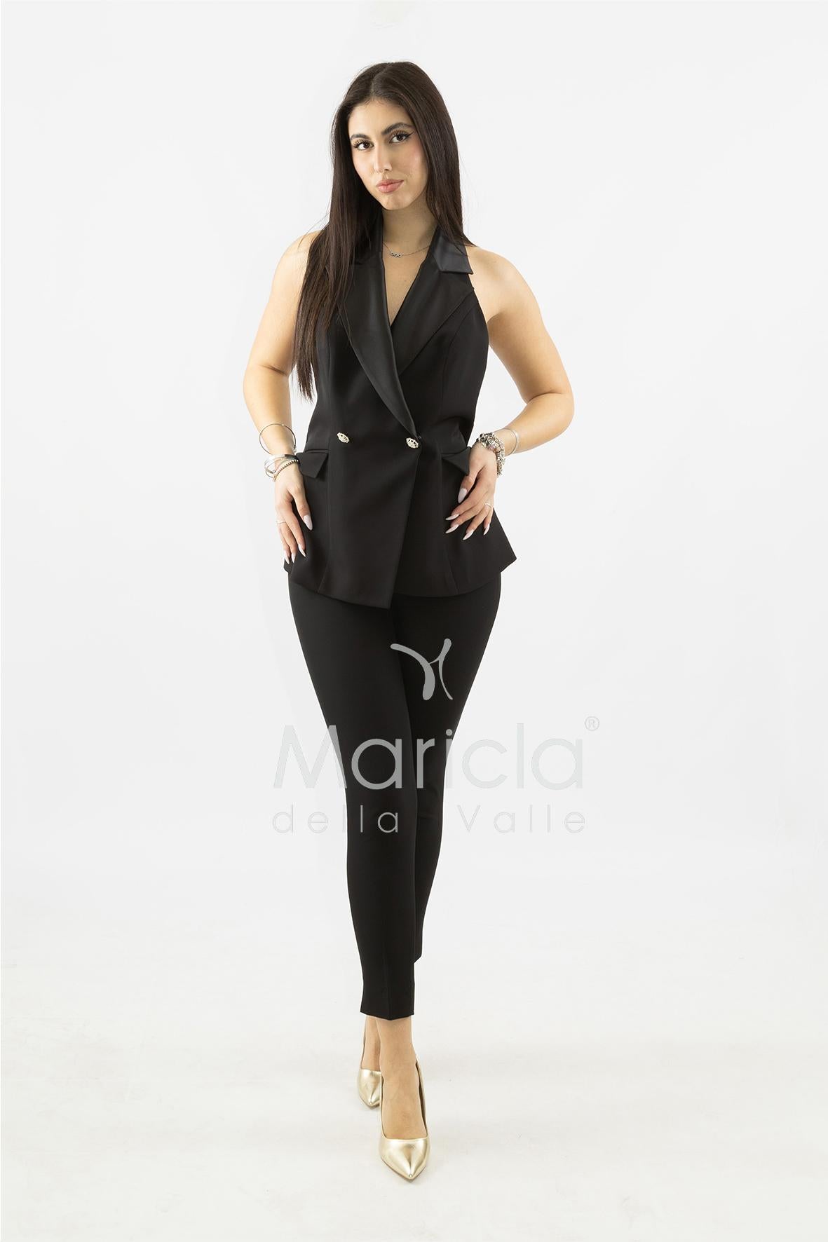 Completo gilet smoking con pantalone SH707CP NERO SHARON 