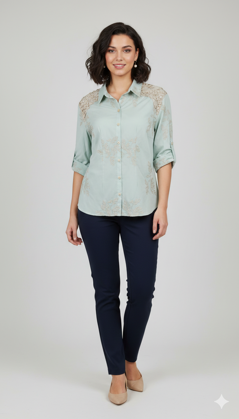 Camicia Ricami Floreali e Inserti in Pizzo DALIA MENTA MARICLA 