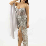 abito paiette con trasparenza e culotte SH848AL ARGENTO SHARON 