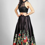 Gonnellone floreale con top in pizzo<BR/> BB27407 NERO MARICLA ELEGANCE 