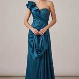abito monospalla strass ALC05 PETROLIO MARICLA ELEGANCE 