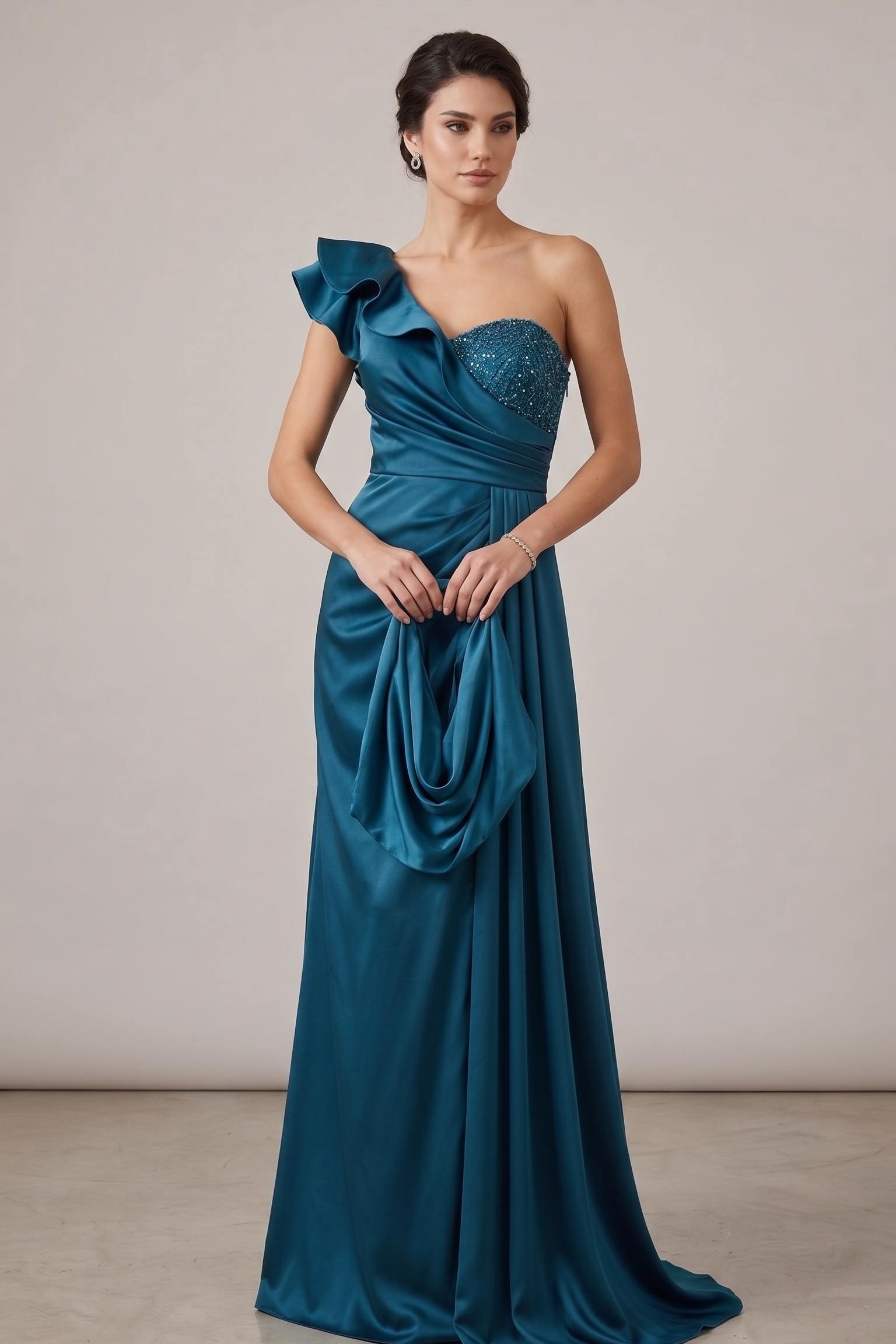 abito monospalla strass ALC05 PETROLIO MARICLA ELEGANCE 